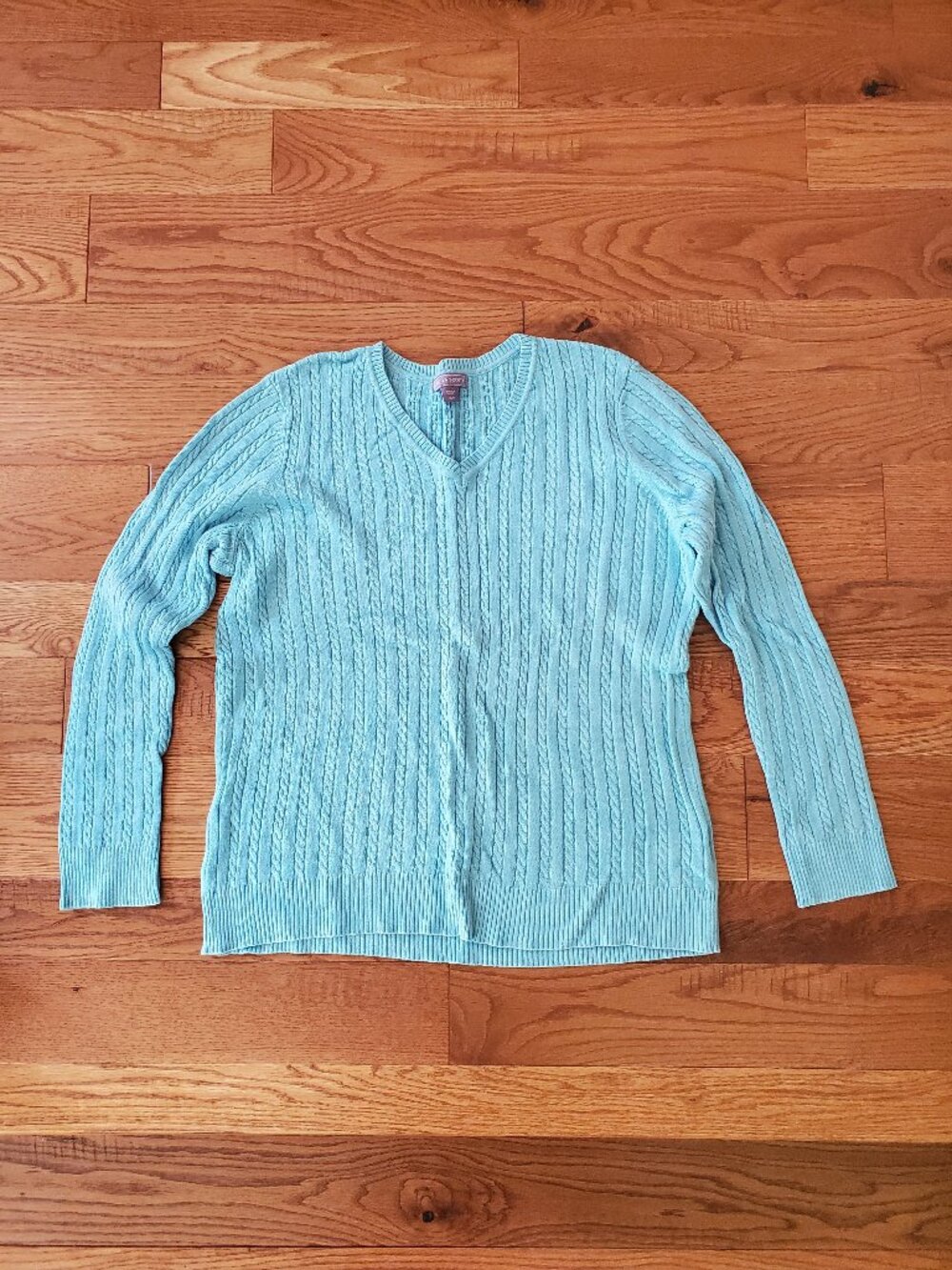 2 for $15 | Laura Scott Aqua Blue V-Neck Cable Knit Sweater Size XL